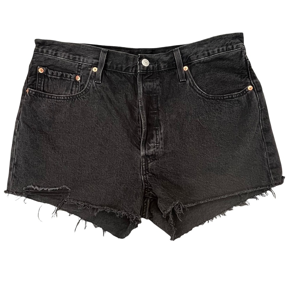 Levi's Womens 501 Original Denim Shorts Black Distressed Cut Off Summer Size 33